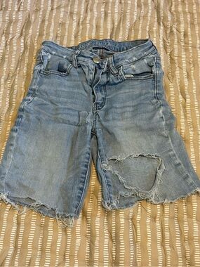 American Eagle Outfitters Light Wash Distressed Denim Bermuda Shorts